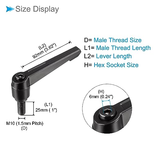 Image of Clamping Lever Handles, M10 x 25mm Male Thread, Adjustable Quick Release Locking Rotating Bolt Knobs Black - (Applications: for Lathe Machinery), 3-Pieces