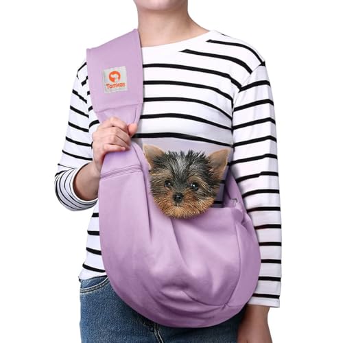 Image of Tomkas Small Dog Sling Carrier - Zipper Pocket & Adjustable Strap - for 3-10 lbs Pets(Light Purple)