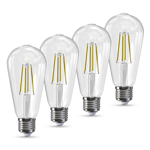 Image of Jensense Edison Bulbs E26 LED Bulb 60 Watt Equivalent, Vintage LED Light Bulbs CRI90+ ST19, Dimmable Clear Light Bulbs (5000K Daylight, 7watt-4 Pack)