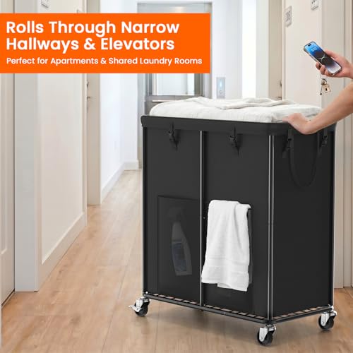 Image of 250L Laundry Hamper with Lid & Wheels, Rolling Laundry Basket with Bag
