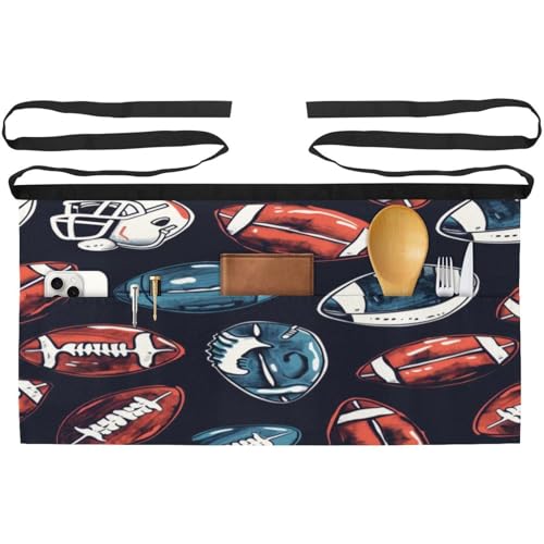 Tablier court de chef lot de 3 avec poches pour bistrot et cuisine motif casques de football