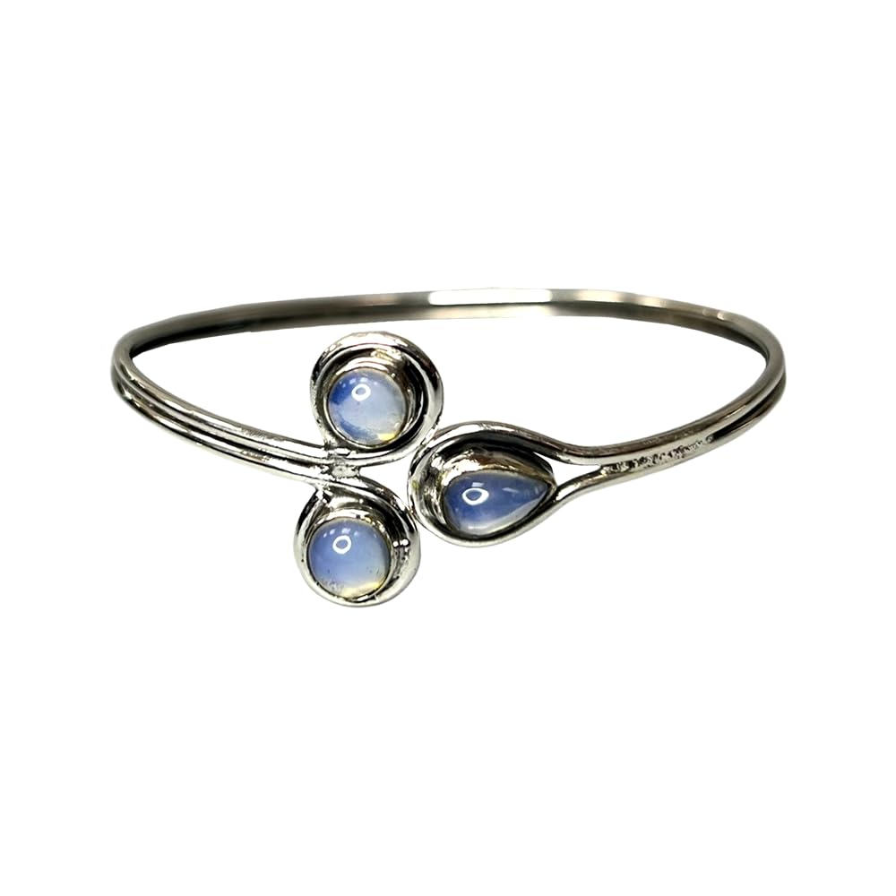 VIE Silver Plated Adjustable Trinity Cuff Bangle, Opalite