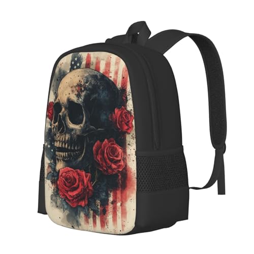 Image of Floral Skull Print Backpack For Men Women Lightweight Daypack For Daily Commutes Business Travel Hiking