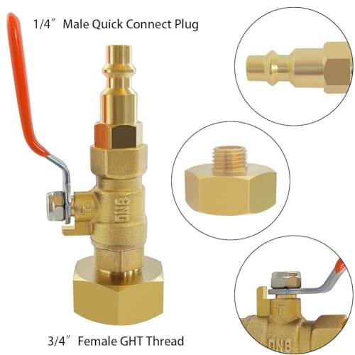 Image of YSIL Brass RV Winterize Blowout Adapter with 1 /4 inch Quick Connect Plug and 3 /4 inch Female GHT Thread,with Ball Valve Easy Blow Out Water Winterizing RV Sprinkler Systems Camper Trailer Boat