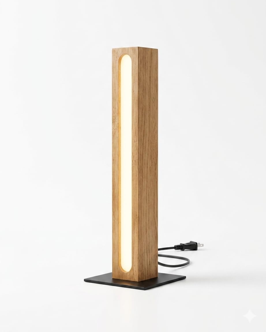 Modern Wooden LED Table Lamp | Minimalist Slim Light with Soft Warm LED | Bedside Night Lamp for Bedroom, Living Room & Office | Energy Efficient Decorative Light (Oak Wood, 12 Inch)-image-49