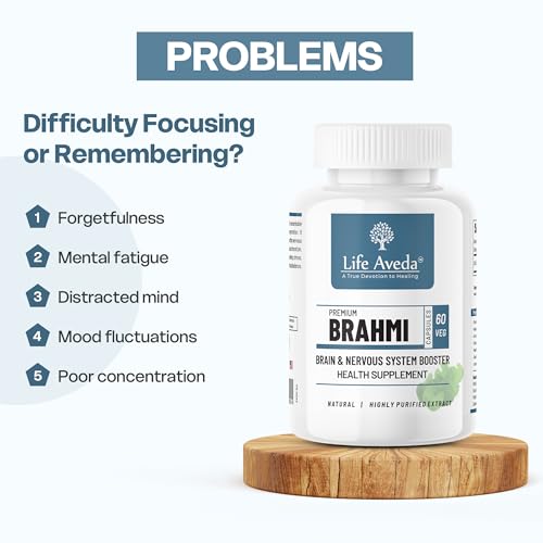 Image of Life Aveda Brahmi Health Supplement, 100% Natural, Brain & Nervous System Booster - 60 Veg Capsules (Pack of 1)