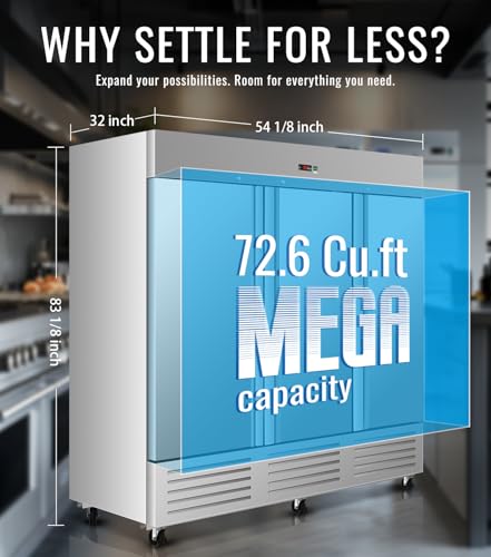 Image of 81 inch W Commercial Freezer, ETL Certified 72.6 Cu.ft Stainless Steel Reach-in Upright Freezer,Auto Defrost,Fan Cooling,Digital Temperature Control (-10F - 10F) Used to Restaurant,Bar,Shop