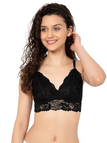 Clovia Women's Lace Non-Padded Non-Wired Full Cup Longline Bralet...