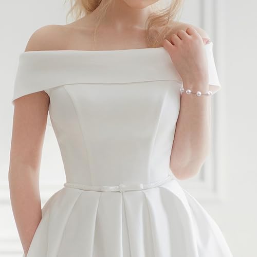 JFUME Pearl Bracelets for Women 925 Sterling Silver Rhodium Plated with 8-9mm White Cultured Freshwater Pearl Bracelet 7.5inches Adjustable2