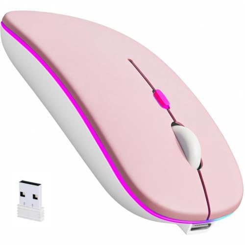 NorOasis Rechargeable Wireless Mouse with 7-Color LED, Pink