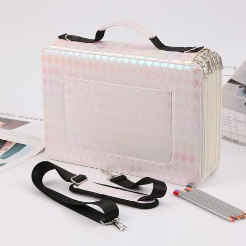 Image of 500 Individual Slots Colored Pencil Organizer PU Deluxe Leather Pencil Case Holder for Watercolor Pens or Markers, Pencil Case Organizer for Artist(Pink,Small Slots)