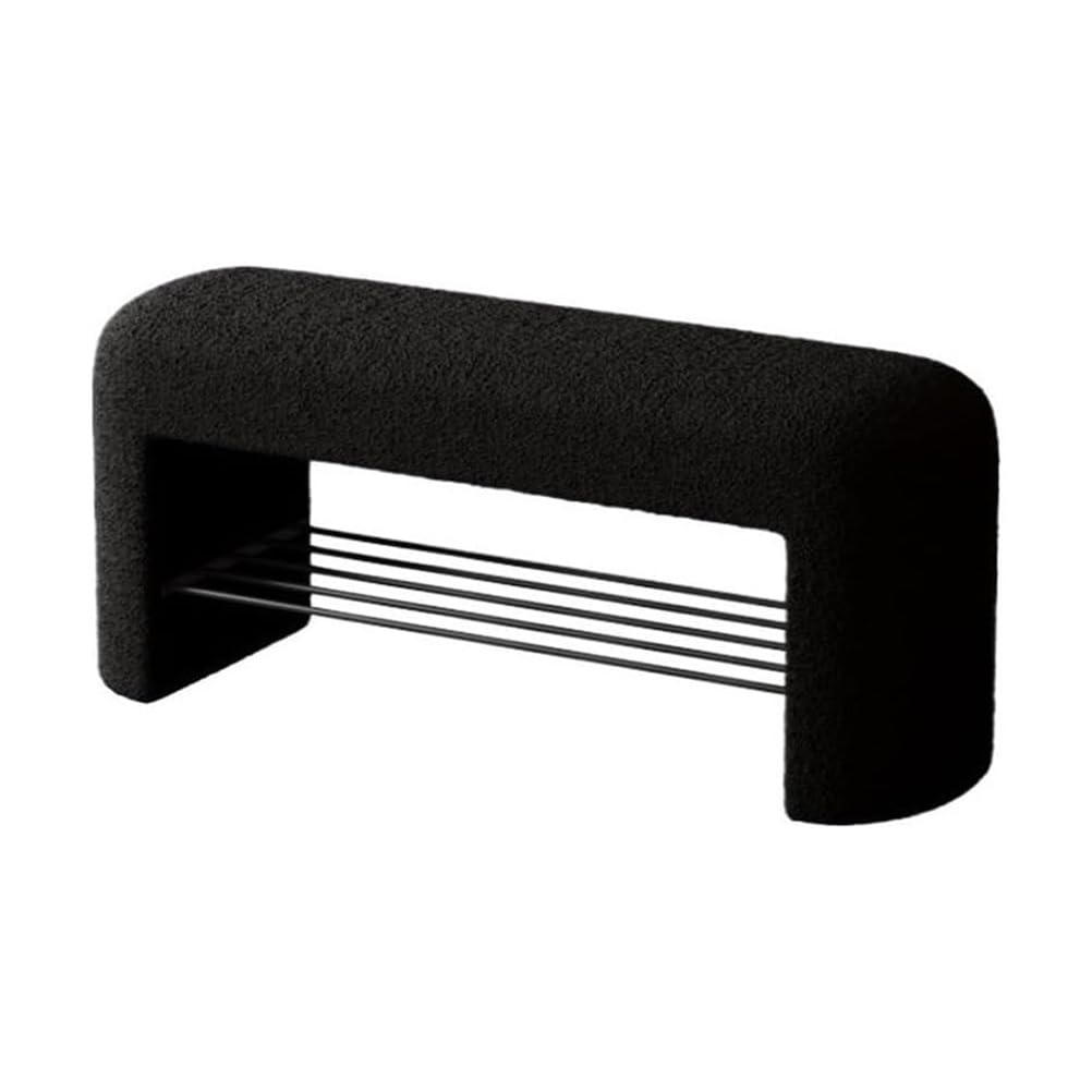LWJSOCP Black Entryway Shoe Rack Bench with Cushion Seat - 2 Tier Upholstered Shoe Storage Stool Solid Wood e Wooden Hallway nizer for Living Room 100cm