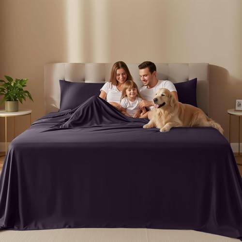 Image of Utopia Bedding King Bed Sheets Set - 4 Piece Bedding - Brushed Microfiber - Shrinkage and Fade Resistant - Easy Care (King, Purple)