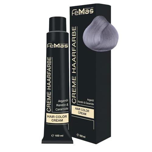 FemMas Haarfarbe Pure & Mix Silber I Creme Haarfarbe mit Arganöl, Keratin & Ceramiden I Als dauerhafte Haarfärbung oder Tönung für strahlende, haltbare Farbergebnisse I 100 ml