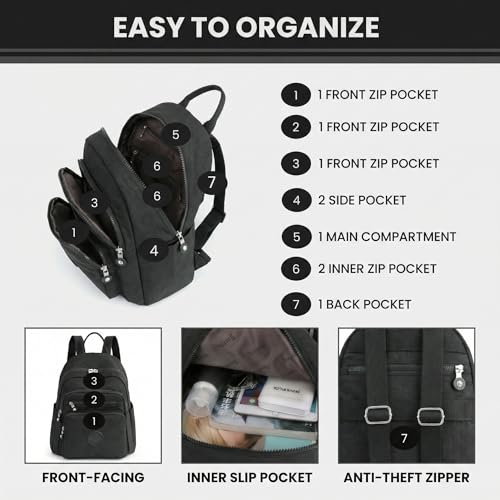 Image of TS WITH TECHSUN Stylish Lightweight Water Resistant Backpack for Women Girls | Anti-Theft Adjustable Shoulder Strap Bag | Multipocket Daypack for Travel, Shopping, Office, Outdoor, Work