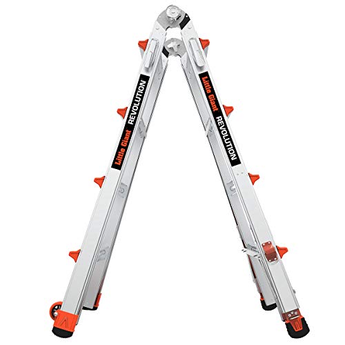 Little Giant Ladders, Revolution with Ratchet Levelers, M17, 17 ft, Multi-Position Ladder,Ratchet leg levelers, Aluminum, Type 1A, 300 lbs weight rating (12017-801)