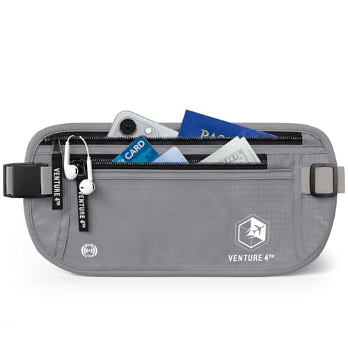 VENTURE 4TH Money Belt for Travel – Hidden Under-Clothes RFID Blocking Passport Holder & Slim Travel Wallet Pouch for Men & Women to Protect Cash, Cards & Documents