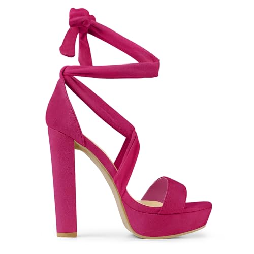 Allegra K Allegra K Women's Lace Up Platform Hot Pink Block Heels Sandals - 9.5 M US
