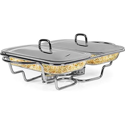 Galashield Chafing Dish Buffet Set Warming Tray with Lids Stainless Steel with 2 Oven Safe Glass Dishes Buffet Servers (1.5-Quart Each Tray) Cover