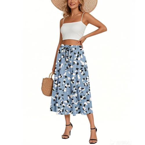 Women's Skirts Summer Boho Floral Maxi Skirts High Waisted Flowy Swing Pleated Beach Long Skirt, S-2XL3