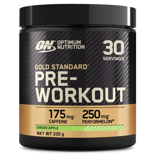 Optimum Nutrition Gold Standard Pre Workout en poudre, boisson énergétique avec créatine monohydrate, bêta-alanine, caféine et vitamines B, complément goût Pomme verte, 30 portions, 330 g