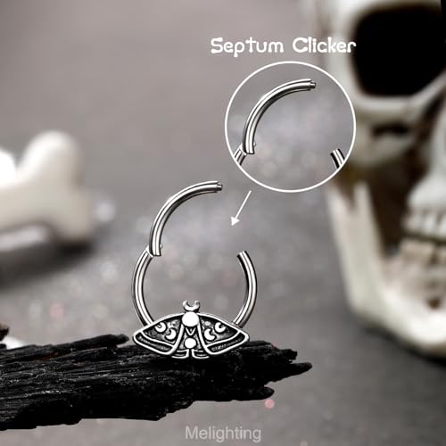 Melighting 16G Halloween Septum Ring Moth Helix Earring 316L Stainless Steel Daith Earring 10mm Septum Clicker For Women Gothic Cartilage Earring4