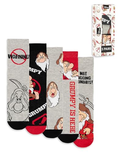 Chaussettes homme Disney Grumpy grises et noires : lot de 5 paires de chaussettes d'humour casual