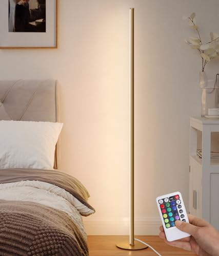 EDISHINE 57.5 RGBW LED Corner Floor Lamp with Remote - Minimalist Dimmable Light for Living Room, Bedroom, Office (Gold)