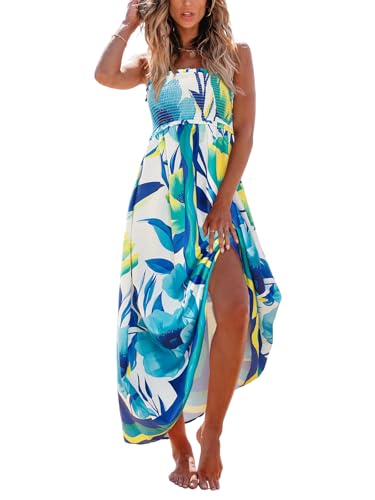 Image of CUPSHE Women's Floral Maxi Dress Spaghetti Strap Summer Boho Beach Dress Smocked Sundress Casual Vacation Flowy Long Dress