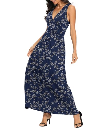 Image of LILBETTER Women Sleeveless Deep V Neck Loose Plain Long Maxi Casual Dress