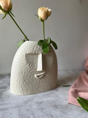 Image of Ceramic Boho face Planter Blowing Kiss Face Vase 6 inches Ceramic Vase for Flowers Handmade Minimalist Style Modern Home Decor Table Party Living Room Office Bedroom