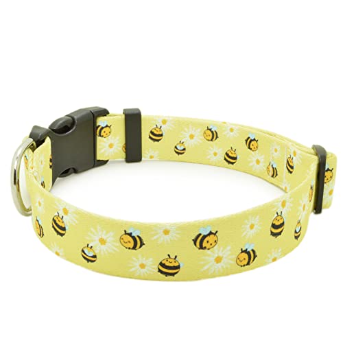 DWOOFG Pretty Dog Collar for a Boy Dog, Sturdy Durable with Buckle Summer Bee Patterns Design, for Small-Medium-Large Dogs, Adjustable Pet Collar