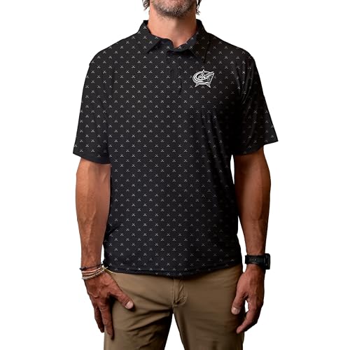 Columbus Blue Jackets NHL Officially Licensed Short Sleeve Performance Polo Strengthened All Over Print, Large