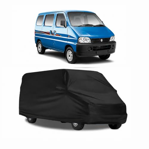 Image of Polyester Car Body Cover Compatible for Maruti Suzuki Eeco [2010-2025] All Variants | Water Resistant Heavy Stitched with Piping | All Weather Protection Cover - Black