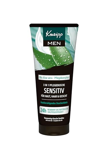 Kneipp MEN 3 in 1 Pflegedusche Sensitiv - Für Haut Haar & Gesicht - Bio Aloe Vera - Hautberuhigendes Duscherlebnis - 200ml