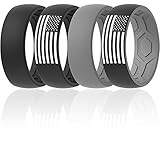 ThunderFit Anillos de boda de silicona, 2 capas de diseño superior, 8,5 mm de ancho y 2,5 mm de grosor, 13.5 - 14 (23mm), Gris C-Negro Con Bandera, Negro-Negro Con Bandera, Gris A-Grey A, Negro-Negro