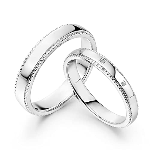 AMDXD Anillos de platino PT950 con diamante de 0,01 ct, 1 par de alianzas de diseño clásico solitario anillos de amistad, auténticos, Damen 56 & Herren 57, Platino, Diamante