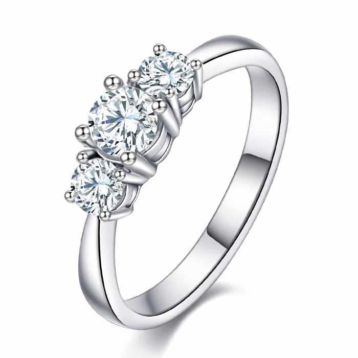 Bague zircon femme argent 925 trois pierres mariage fiançailles