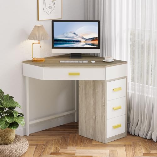 Tribesigns Corner Desk, Triangle Computer Desk with 3 Drawers, 90...
