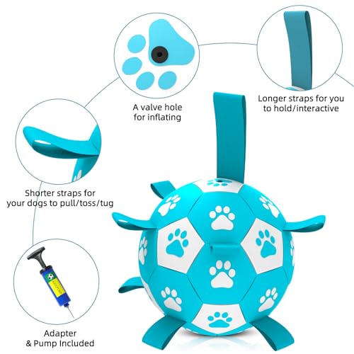 Image of QDAN Dog Balls, 8 Inch Dog Soccer Ball with Straps for Large Dogs