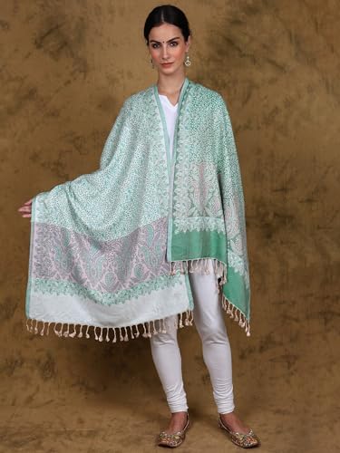 Women's Reversible Jamawar Stole with Woven Paisley Flowers Design Weave Shawl Scarf for Girls2