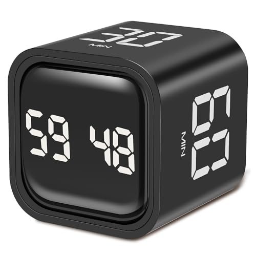 Cube Timer - 5/10/30/60 Minutes and Custom Countdown, Productivity Timer With Pause and Resume, Silent, Vibrate and Adjustable Sound Alarm for Tasks, Work, Study, Kitchen, Time Management (Black)