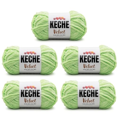 Image of Keche Velvet Yarn for Crocheting, Soft Chenille Bulky Baby Blanket Amigurumi Yarn 100 gr (132 yds) (Pistachio, 5 SKEINS)