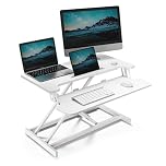 VonHaus Standing Desk Converter, Height Adjustable Computer Workstation with Keyboard Shelf, Dual Monitor Desk Riser w/Tablet Holder - 80x40cm (White)