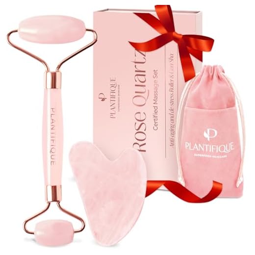 PLANTIFIQUE Gua Sha y Rodillo Facial de Cuarzo Rosa - Masajeador Facial Antiarrugas para Tonificar la Piel - Face Roller - Rodillo Masaje y Guasha de Piedra Natural