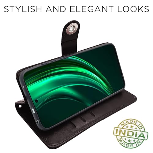Image of Pikkme Flip Cover Leather Finish | Inside TPU with Card Pockets | Wallet Stand and Shock Proof | Complete Protection Button Flip Case for Realme 13 Plus 5G / Realme P1 Speed 5G (Coffee)