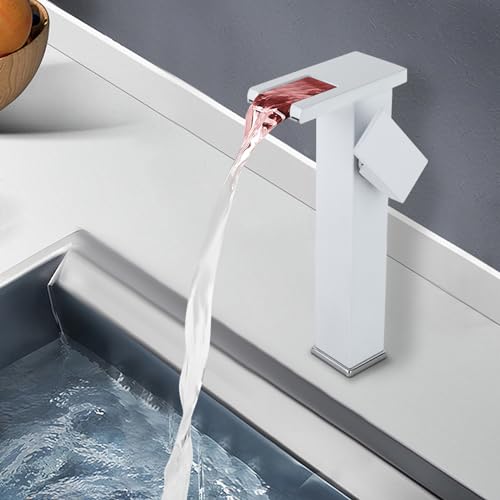 Robinet cascade LED en acier inoxydable 304 3 couleurs changeantes - Robinet de lavabo avec capteur de température - Robinet mitigeur de lavabo chaud et froid...
