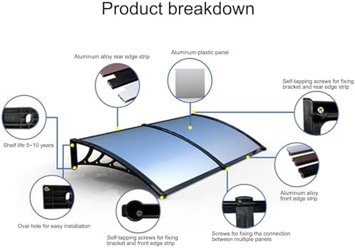 Window Door Awning Canopy - Outdoor Awning for Window & Door, Front Overhang with Aluminum Bracket, Perfect for Porch, Patio, Deck - 60x60cm (23.6x23.6in)