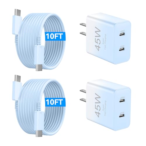 Image of Phone 17 Charger Fast Charging, 45W Dual USB C Charger Block,USB C Wall Chargers with 10FT Long USBC Charging Cable Cord for Phone 17 16 15 Pro Max /17 16 15 Pro /Plus,Pad Pro /Air,S25 /S24-Gradient Blue