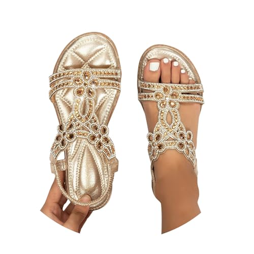Generico Sandaletti Donna Estive, Sandali Bohémien, Casual Open Toe Sandali, Plateau Mules Estate Strass Scarpe Con Zeppa, Sandali Estivi Eleganti e Comodi da Spiaggia